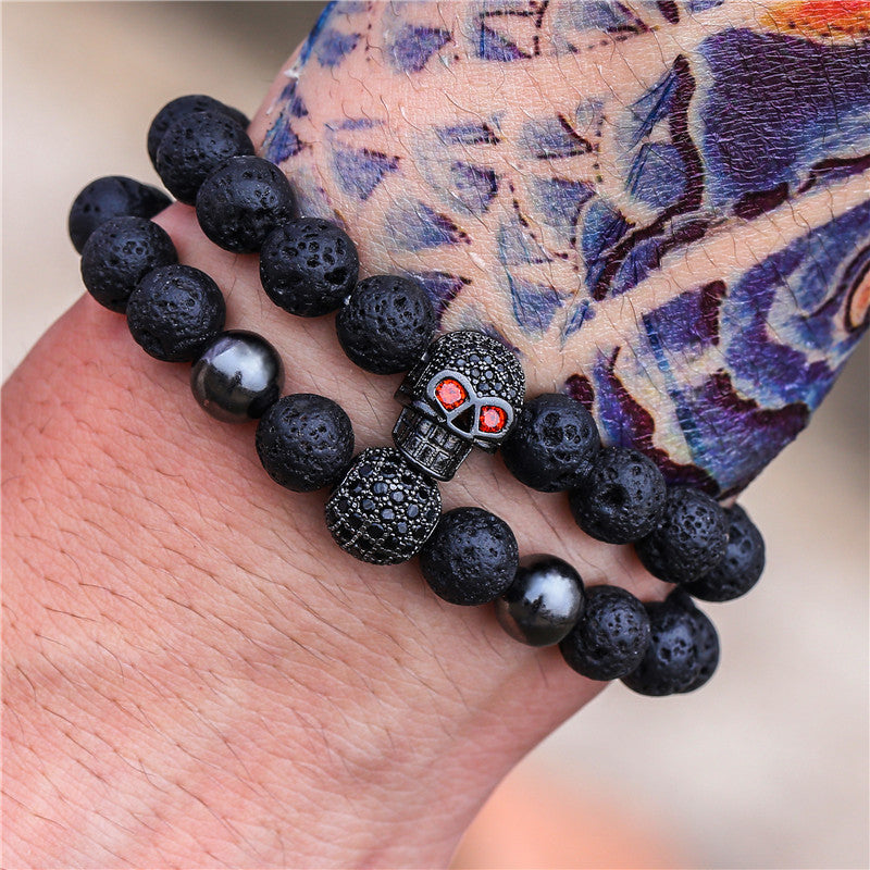 Wholesale Punk Bracelet Micro-set Zircon Diamond Ball Skull Set Bracelet Men's Bead Bracelet